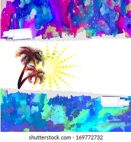 abstract sun sea and palm trees. Vector