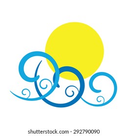 abstract sun and sea waves as summer time icon flat design vector illustration 