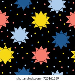 Abstract sun seamless pattern background. Childish handcrafted wallpaper for design card, wallpaper, album, scrapbook, holiday wrapping paper, textile fabric, bag print, t shirt etc.