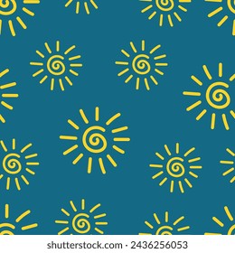 Abstract Sun Seamless Pattern. Hand drawn Doodle Sun repeat pattern. Sunset and Sunrise sign. Sun Shine Ray. Vector illustration