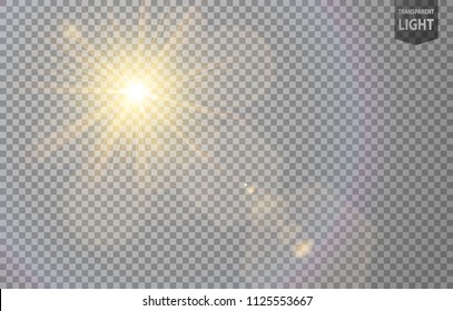 Abstract sun shines with lens flare and blur in motion glow glare. isolated on transparent background. Vector Illustration