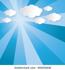 Abstract sun shining light beam, blue sky and cloud vector graphic design for background