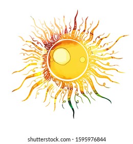 Abstract sun from the stains of paint. Mixed media. Vector illustration