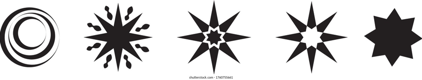 Abstract Sun And Star Icon Set - Isolated On White Background, Vector Illustration. Abstract Sun And Star Icons For Solar Energy Logo And Sunburst Icon Design. Abstract Sun, Vector Illustration