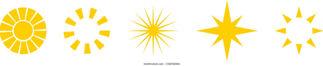 Abstract Sun And Star Icon Set - Isolated On White Background, Vector Illustration. Abstract Sun And Star Icons For Solar Energy Logo And Sunburst Icon Design. Abstract Sun, Vector Illustration