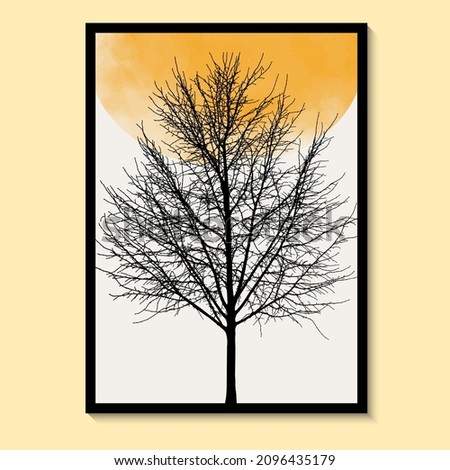 Abstract Sun Tree Yellow Art  Watercolor Wall Painting Posters and Prints Nordic Murals Vector Art Print.