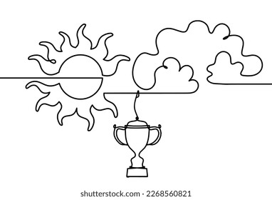 Abstract sun with trophy as line drawing on white background. Vector