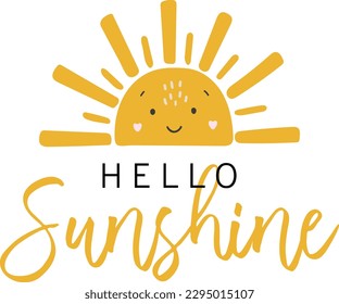 Abstract sun vector, baby sun illustration, boho sunshine, baby vector, children illustration, cute sun with face