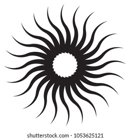 Abstract sun vector icon. Circular, radial abstract geometric rays, flame, burst. Geometric element. Vector illustration.
