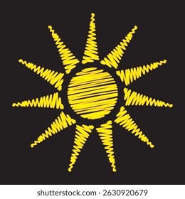 Abstract sun vector illustration. Scribble sun isolated on black background.