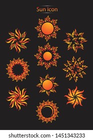 Abstract sun vector logo set design on dark background