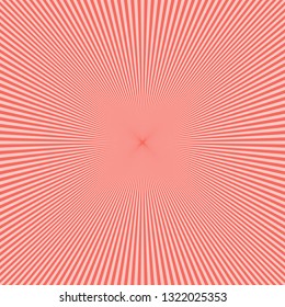 Abstract sunbeams background. Vector illustration. Pink Coral - trendy color