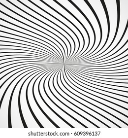 Abstract sunbeams spiral background. Black sunbeams on white background. Vector illustration. Abstract art background