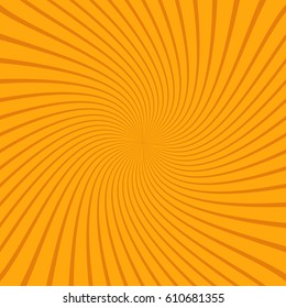 Abstract sunbeams spiral background. Bright sunbeams on orange background. Vector illustration. Abstract bright background