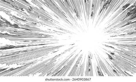 Abstract sunburst design in engraved style with radial lines suitable for backgrounds comic book illustrations and retro designs