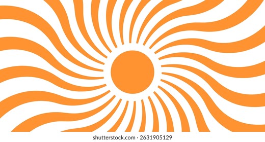 Abstract sunburst design featuring orange curved rays emanating from a central orange circle on a white background. Simple, bold graphic.