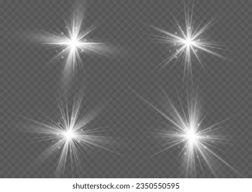 Tournesol abstrait, flash numérique, torrent arc-en-ciel sur fond transparent. Effets de lumière, éblouissement, flou, éclat, explosion, soleil blanc. L'étoile éclata de poussière, image vectorielle. Des étoiles brillantes en argent. 