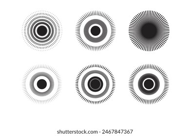 Abstract Sunburst icon, vector. Sunburst design set.  Radial sunset beams, sunrays, fireworks vector. Collection of sunray vector. Vector illustration.