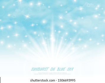 Abstract sunburst on blue sky with glitters decoration background. You can use for ad, poster, artwork, template. illustration vector eps10