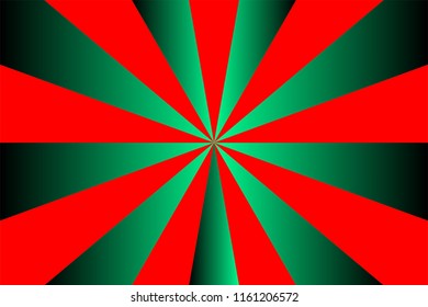 Abstract sunburst pattern, red rays on gradient green background, Merry Christmas theme. Vector illustration, EPS10. Geometric pattern. Use as background, backdrop, image montage, mockup template etc.