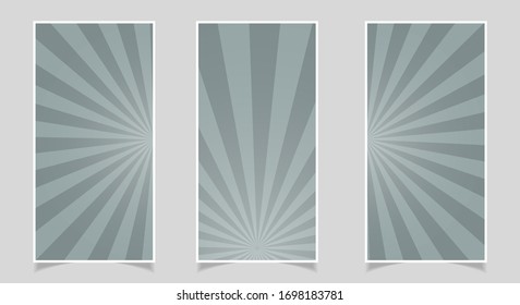 Abstract sunburst rays banner set. Sunshine vector background. Abstract Grey sunburst wallpaper for template banner, ad, social media.