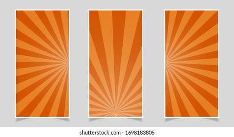 Abstract sunburst rays banner set. Sunshine vector background. Abstract orange sunburst wallpaper for template banner, ad, social media.