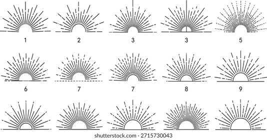  Elementos gráficos Abstractas de rayos solares, Plantillas de diseño versátiles y modernas para diversas aplicaciones