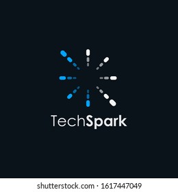 abstract sunburst, spark, fireworks tech logo template vector