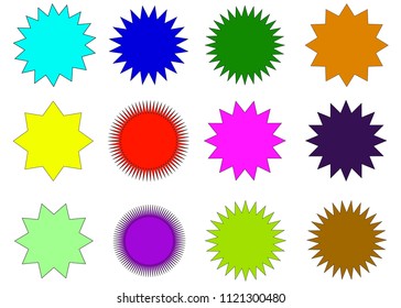 Abstract Sunburst vector badges set. Isolated, on white background