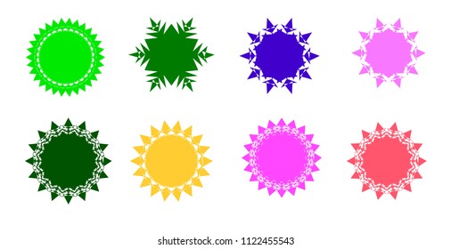 Abstract Sunburst vector badges set. Isolated, on white background