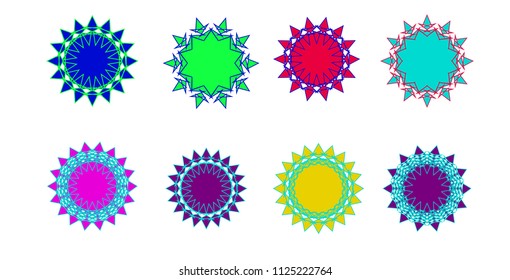 Abstract Sunburst vector badges set. Isolated, on white background