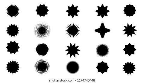 Abstract sunburst vector badges set. Isolated, on white background