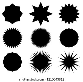 Abstract sunburst vector badges set. Isolated, on white background