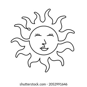 Abstract sun-face as line drawing on white background. Vector