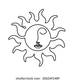 Abstract sun-face as line drawing on white background. Vector