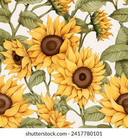 Abstract sunflower floral seamless pattern. Bright colors, painting on a light background. water color seamless pattern for beauty products or other.