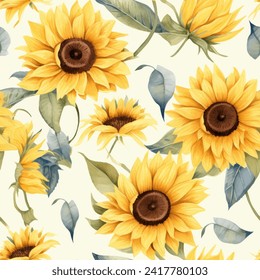 Resumen del patrón de girasol floral sin soldadura. Colores claros, pintura en un fondo claro. color agua sin fisuras para productos de belleza u otros.