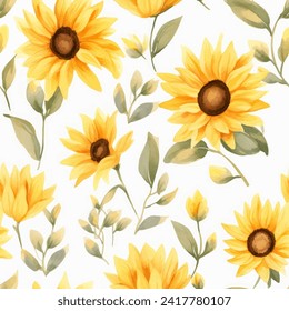 Abstract sunflower floral seamless pattern. Bright colors, painting on a light background. water color seamless pattern for beauty products or other.