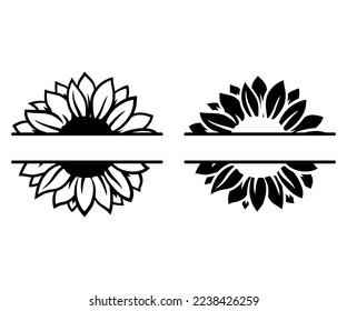 Abstract sunflower flower with a gap. Monogram in form of flower to insert name or surname. Family farmhouse logo. Outline contour drawing