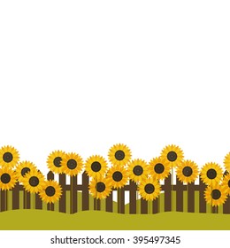 Abstract sunflower garden and fence, vector