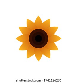 Abstract sunflower logo symbol isolated on white background. Summer yellow flower, floral illustration cartoon flat style for fabric, print, poster, web design. Vector template