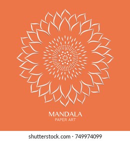 Abstract sunflower mandala logo design with paper cutting style, vector illustrate
