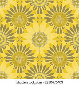 Abstract sunflower seamless pattern texture in pastel golden yellow shades.Vector illustration is perfect for textile, stationery, wallpaper, packaging, home and garden decor projects. Surface pattern