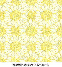 Abstract sunflowers flowers seamless pattern in yellow and white colors. Vector illustration