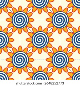 Abstrato girassóis jardim padrão sem costura com traço linha de fundo. Ilustração vetorial.
