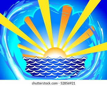 Abstract sunny background with  rays and waves