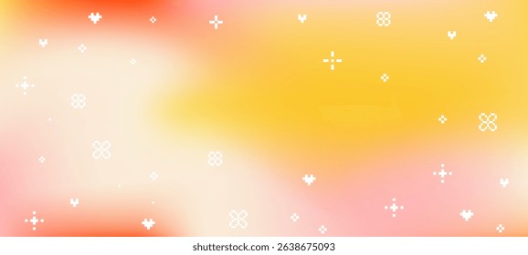 Abstract sunny summer sky gradient background. Pixel art pattern. Sunlight vector texture. Aesthetic light pink and yellow gradations. Sunny day wide banner. Whimsical juicy fruit horizontal bg