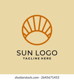 Abstract sunrise logo in circular minimalist line art design