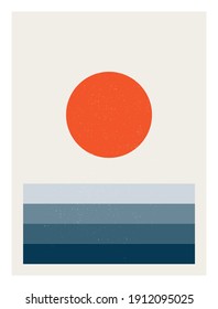 Abstract  sunrise or sunset  wall art poster. Modern artwork in scandinavian nordic style . Inspired by mid century modern design. Vector background with isolated texture and simple geometric shape