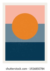 Abstract  sunrise or sunset  wall art poster. Modern artwork in scandinavian nordic style . Inspired by mid century modern design. Vector background with isolated texture and simple geometric shape